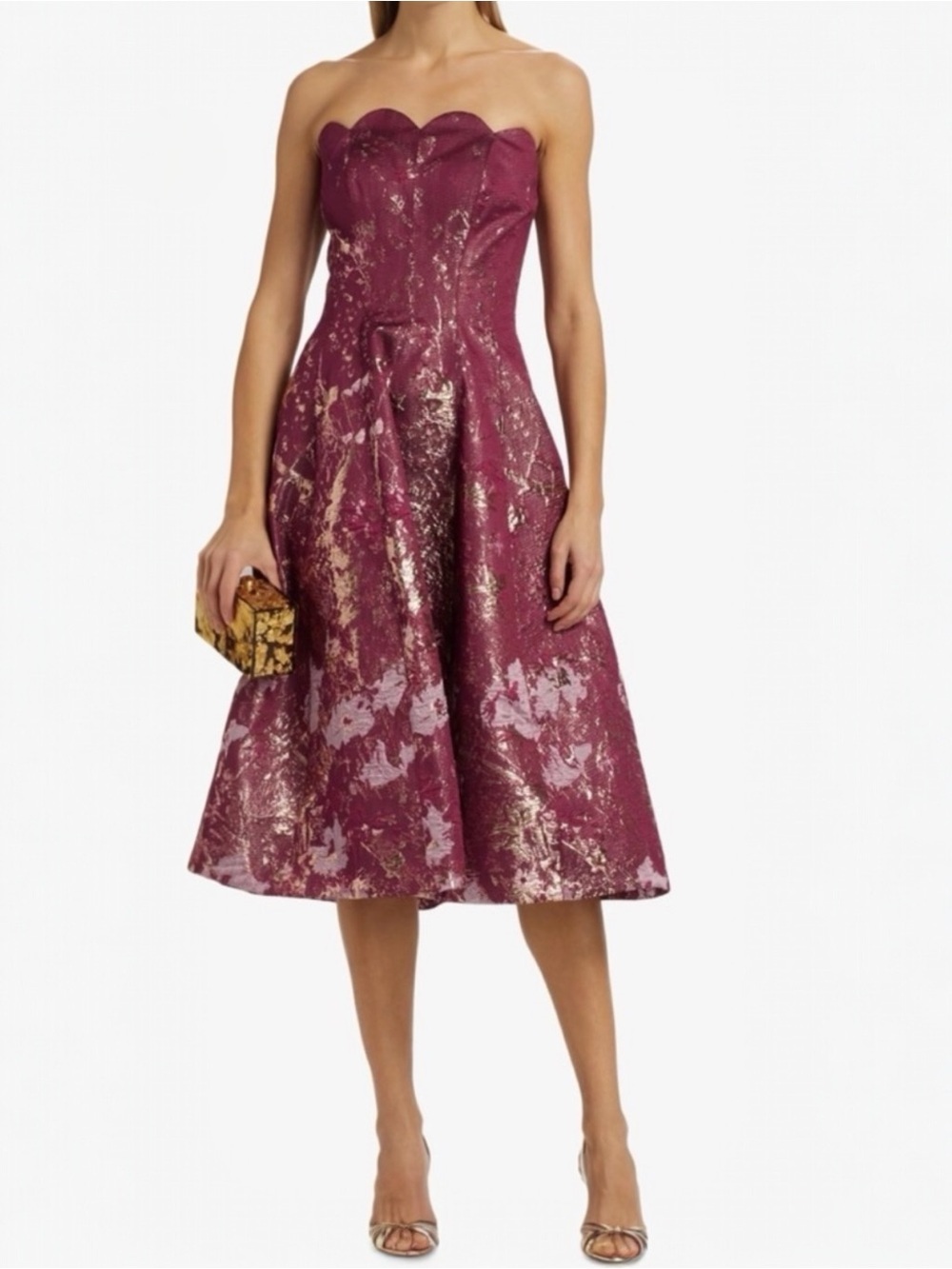 Rene Ruiz Collection Scalloped Brocade Strapless 
Fit and Flare Cocktail Dress